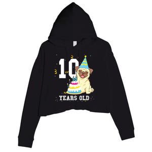 10 Years Old Birthday Pug Dog Lover Party Kids Boy Girl Crop Fleece Hoodie