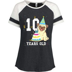 10 Years Old Birthday Pug Dog Lover Party Kids Boy Girl Enza Ladies Jersey Colorblock Tee