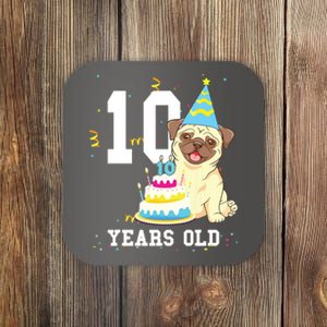 10 Years Old Birthday Pug Dog Lover Party Kids Boy Girl Coaster