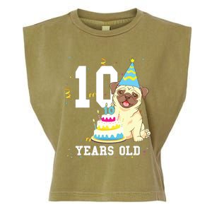 10 Years Old Birthday Pug Dog Lover Party Kids Boy Girl Garment-Dyed Women's Muscle Tee