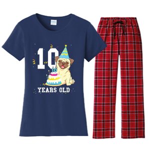 10 Years Old Birthday Pug Dog Lover Party Kids Boy Girl Women's Flannel Pajama Set