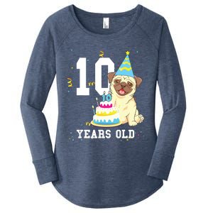 10 Years Old Birthday Pug Dog Lover Party Kids Boy Girl Women's Perfect Tri Tunic Long Sleeve Shirt