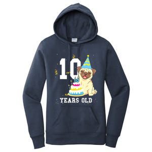 10 Years Old Birthday Pug Dog Lover Party Kids Boy Girl Women's Pullover Hoodie