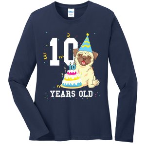 10 Years Old Birthday Pug Dog Lover Party Kids Boy Girl Ladies Long Sleeve Shirt