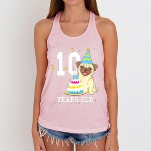 10 Years Old Birthday Pug Dog Lover Party Kids Boy Girl Women's Knotted Racerback Tank