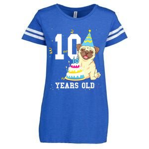 10 Years Old Birthday Pug Dog Lover Party Kids Boy Girl Enza Ladies Jersey Football T-Shirt