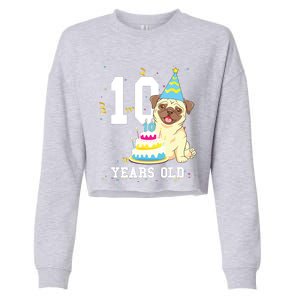 10 Years Old Birthday Pug Dog Lover Party Kids Boy Girl Cropped Pullover Crew