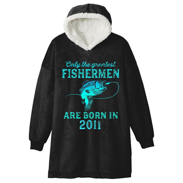 12 Years Old Fisherman Born In 2011 12th Birthday Hooded Wearable Blanket