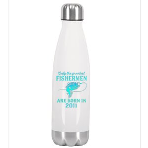 12 Years Old Fisherman Born In 2011 12th Birthday Stainless Steel Insulated Water Bottle