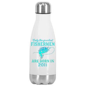 12 Years Old Fisherman Born In 2011 12th Birthday Stainless Steel Insulated Water Bottle