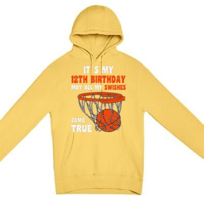 12 Year Old Happy 12th Birthday Basketball 12th Birthday Premium Pullover Hoodie