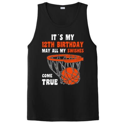 12 Year Old Happy 12th Birthday Basketball 12th Birthday PosiCharge Competitor Tank