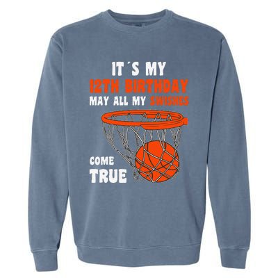 12 Year Old Happy 12th Birthday Basketball 12th Birthday Garment-Dyed Sweatshirt