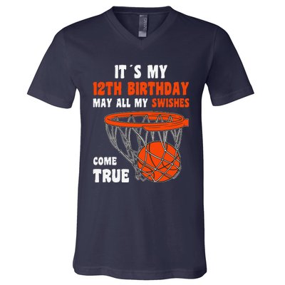 12 Year Old Happy 12th Birthday Basketball 12th Birthday V-Neck T-Shirt