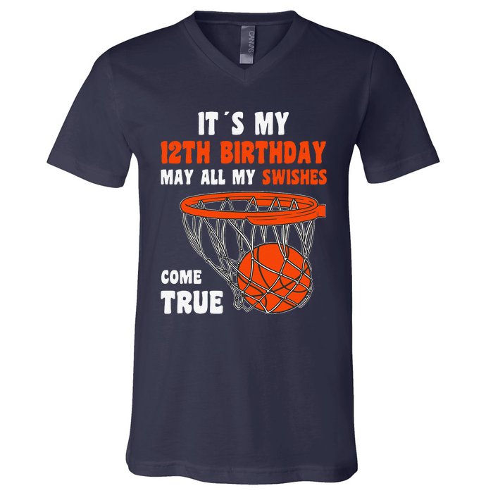 12 Year Old Happy 12th Birthday Basketball 12th Birthday V-Neck T-Shirt