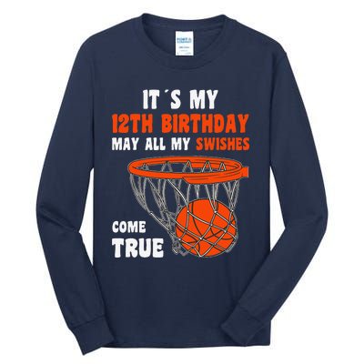 12 Year Old Happy 12th Birthday Basketball 12th Birthday Tall Long Sleeve T-Shirt