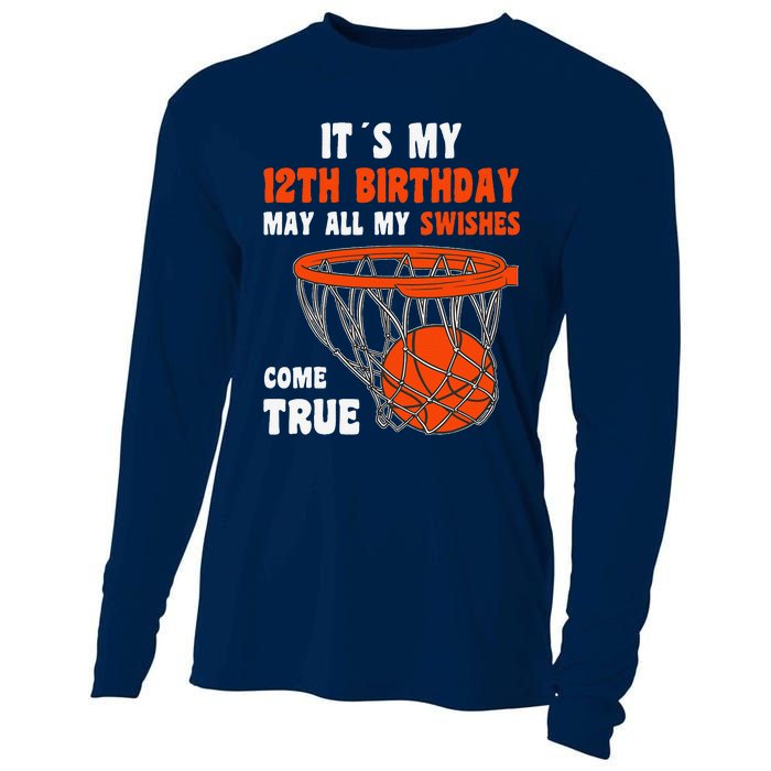 12 Year Old Happy 12th Birthday Basketball 12th Birthday Cooling Performance Long Sleeve Crew