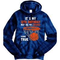 12 Year Old Happy 12th Birthday Basketball 12th Birthday Tie Dye Hoodie