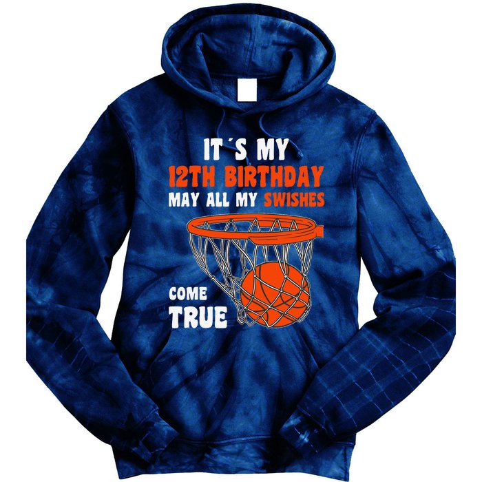 12 Year Old Happy 12th Birthday Basketball 12th Birthday Tie Dye Hoodie