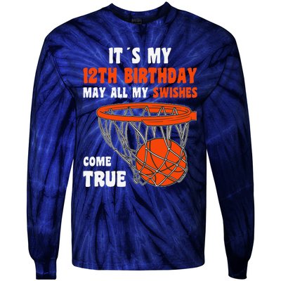 12 Year Old Happy 12th Birthday Basketball 12th Birthday Tie-Dye Long Sleeve Shirt