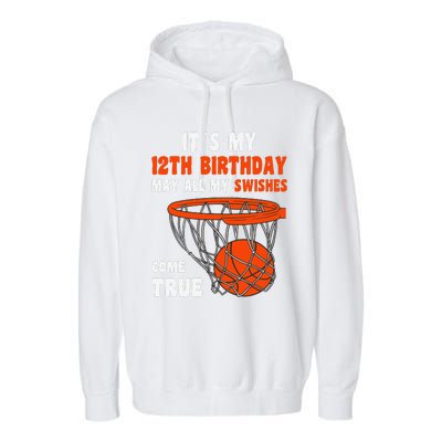 12 Year Old Happy 12th Birthday Basketball 12th Birthday Garment-Dyed Fleece Hoodie