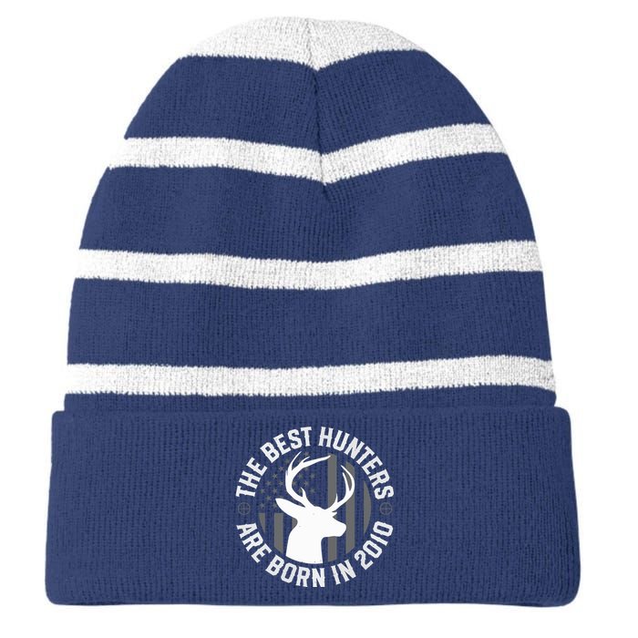 13 Year Old Deer Hunter Hunting 2010 13th Birthday Striped Beanie with Solid Band