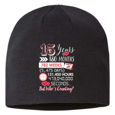 15 Years Of Marriage Happily Married Couple 15th Wedding Anniversary Gift Sustainable Beanie