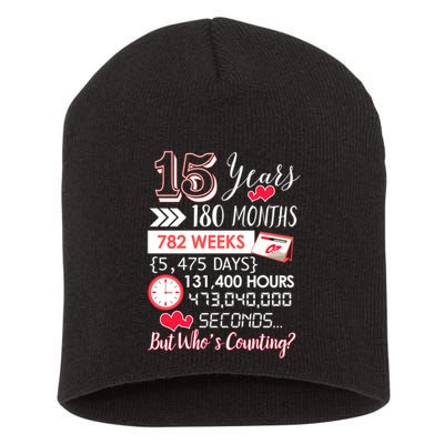 15 Years Of Marriage Happily Married Couple 15th Wedding Anniversary Gift Short Acrylic Beanie