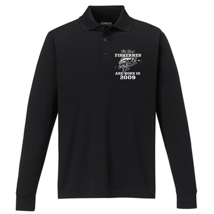 14 Year Old Fisherman Fishing 2009 14th Birthday Cute Performance Long Sleeve Polo