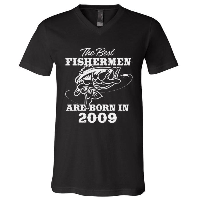 14 Year Old Fisherman Fishing 2009 14th Birthday Cute V-Neck T-Shirt