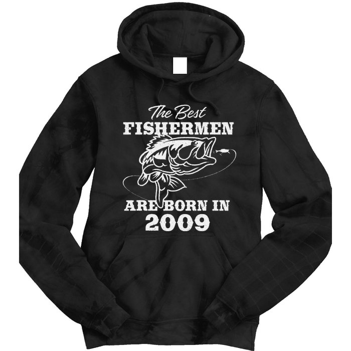 14 Year Old Fisherman Fishing 2009 14th Birthday Cute Tie Dye Hoodie