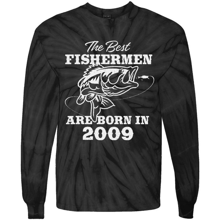 14 Year Old Fisherman Fishing 2009 14th Birthday Cute Tie-Dye Long Sleeve Shirt