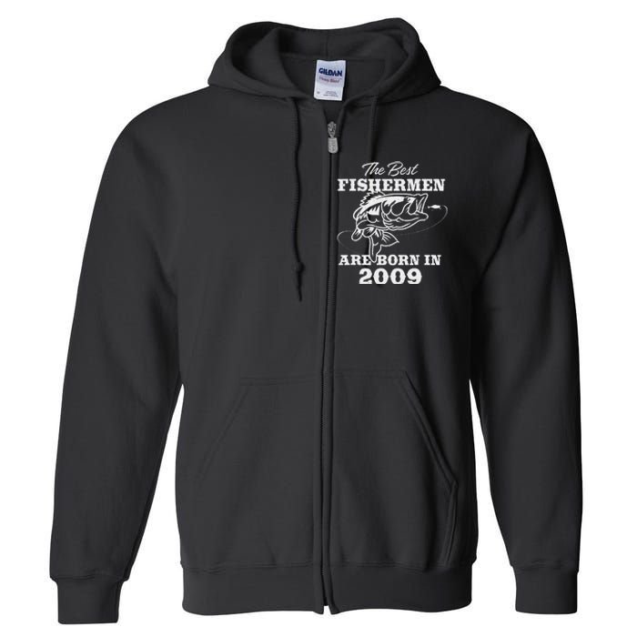 14 Year Old Fisherman Fishing 2009 14th Birthday Cute Full Zip Hoodie