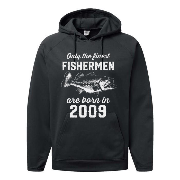 14 Year Old Fisherman Fishing 2009 14th Birthday Gift Performance Fleece Hoodie