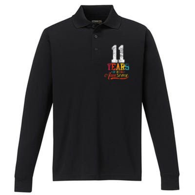 11 Years Of Being Awesome Gifts 11 Years Old 11th Birthday Performance Long Sleeve Polo