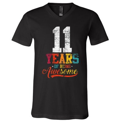 11 Years Of Being Awesome Gifts 11 Years Old 11th Birthday V-Neck T-Shirt