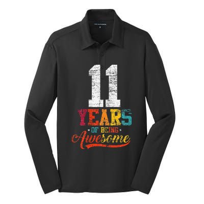 11 Years Of Being Awesome Gifts 11 Years Old 11th Birthday Silk Touch Performance Long Sleeve Polo