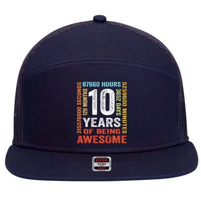 10 Years Old 10th Birthday Gift Vintage Retro 120 Months 7 Panel Mesh Trucker Snapback Hat