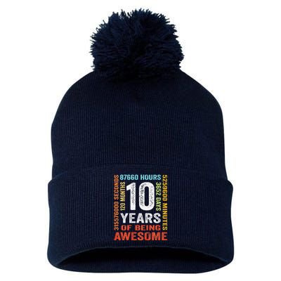 10 Years Old 10th Birthday Gift Vintage Retro 120 Months Pom Pom 12in Knit Beanie