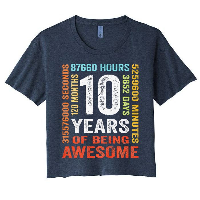 10 Years Old 10th Birthday Gift Vintage Retro 120 Months Women's Crop Top Tee