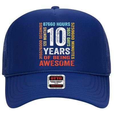 10 Years Old 10th Birthday Gift Vintage Retro 120 Months High Crown Mesh Back Trucker Hat