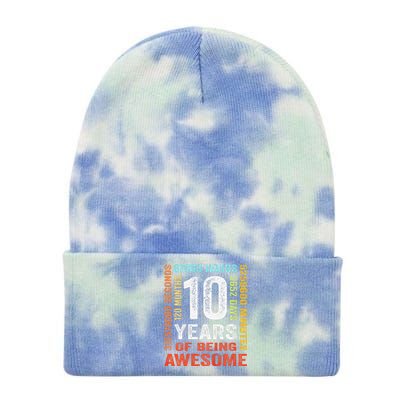 10 Years Old 10th Birthday Gift Vintage Retro 120 Months Tie Dye 12in Knit Beanie