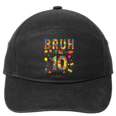 10 Year Old Building Blocks Bruh 10th Birthday Boy 7-Panel Snapback Hat