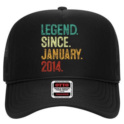 10 Years Old Legend Since January 2014 10th Birthday High Crown Mesh Back Trucker Hat