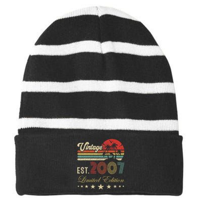 17th Years Old Vintage Limited 2007 Edition 17 Birthday Striped Beanie with Solid Band