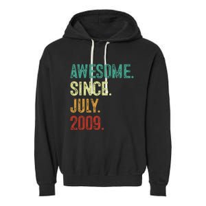 14 Year Old Awesome Since July 2009 14th Birthday Garment-Dyed Fleece Hoodie