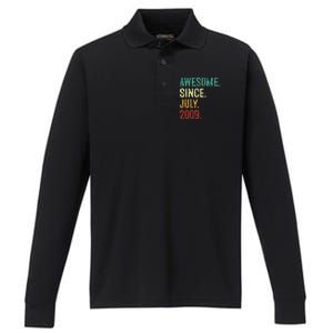 14 Year Old Awesome Since July 2009 14th Birthday Performance Long Sleeve Polo