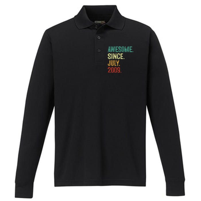 14 Year Old Awesome Since July 2009 14th Birthday Performance Long Sleeve Polo