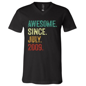 14 Year Old Awesome Since July 2009 14th Birthday V-Neck T-Shirt