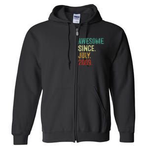 14 Year Old Awesome Since July 2009 14th Birthday Full Zip Hoodie